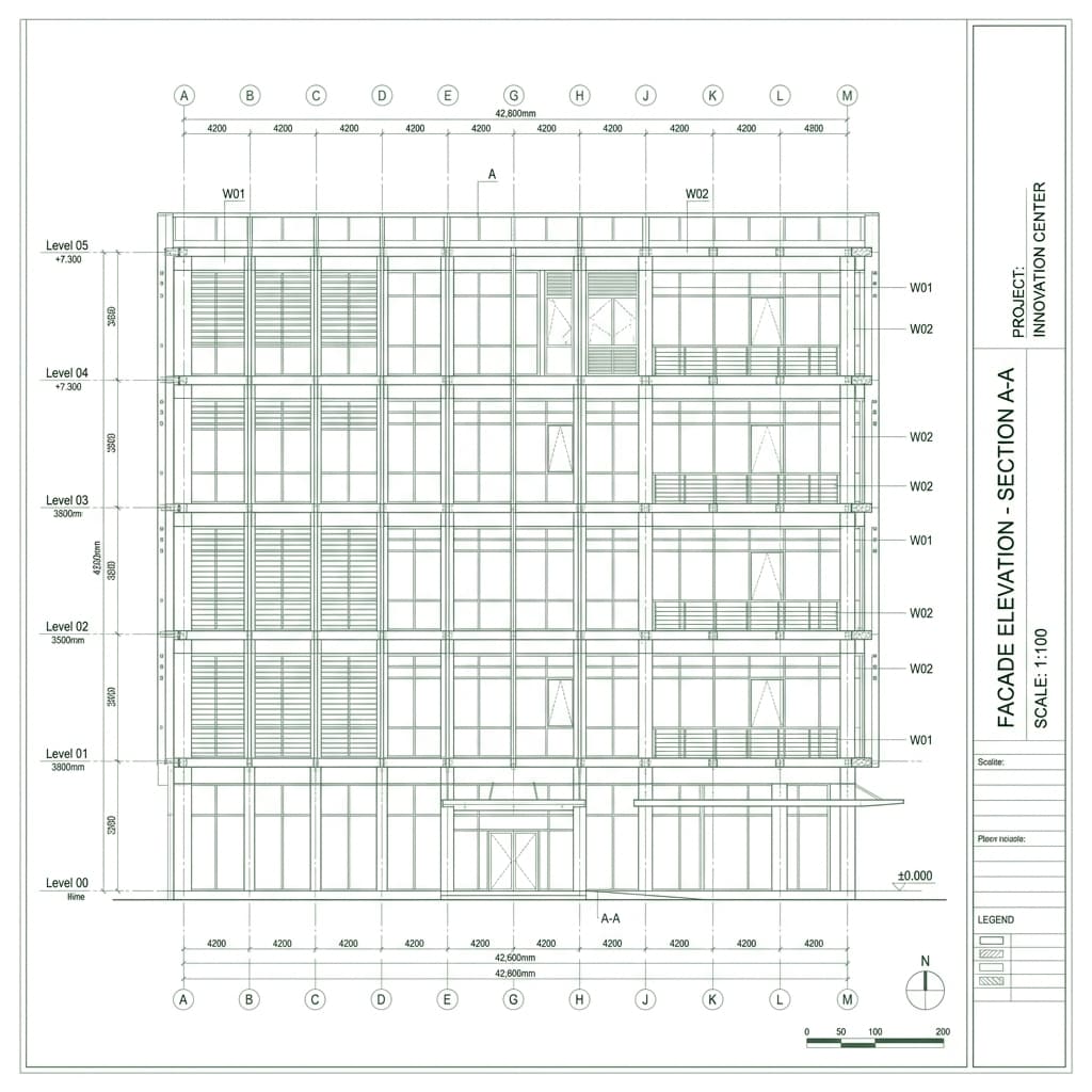 Building Facade elevation vector drafting